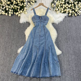 New Denim Dress Suspension Back High-Waisted Zipper Repair Large-Swearing Denim