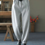 Orange Loose Joggers Sweatpants for Women Autumn Winter Warm Baggy Trousers Woman Wide Leg Elastic Waist Sweatpants