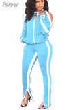 Winter Two Piece Set Tracksuit For Women Long Sleeve Striped Coat And Skinny Pants Sweat Suits Casual Sportswear