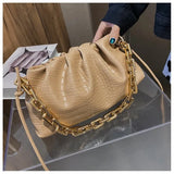 party Day Clutch Thick Gold Chains Dumpling Clip Purse Bag Women Cloud Underarm Shoulder Bag Pleated Hobos Pouch Totes