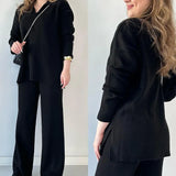 2025 New Solid Fashion Collar Loose Leisure Knitting Two Sets Of