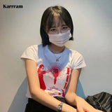 Korean Fashion Crop Tops Vintage Grunge Print Short Sleeve T-shirt Japanese Harajuku Y2k Tops Women 90s Streetwear