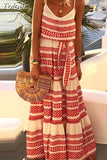 Boho Print Spaghetti Strap Long Dress Women Summer Vestidos Lace Up Vacation Party Long Dresses Female
