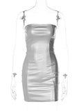 Toloer Women's 2024 New Sexy Chest Slim Slim Hip Women's PU Dress Nightclub Wear-Outfit