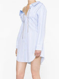 Fashion Women's Shirt Loose Drill Chain Halter Single Breasted Full Sleeve Stripe Blouse Female Summer 2023 New
