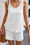 Two Piece Set for Women Summer Suit Tassel Sleeveless Tank Top and Shorts Casual Tracksuit Elegant Outfit 2023
