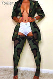 Camo Printed Vintage 2 Piece Outfit Women Long Sleeve Blazer Top+Long Socks Sweatsuits Autumn Winter Matching Set