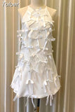 Women Summer Mini Party Dress 2023 New French Fashion Elegant Sleeveless Bow Halter Slip White Dresses Sexy