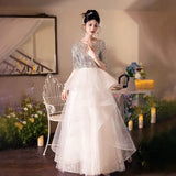 Feather Hanging Neck Open Shoulder Fashion Atmosphere Thin Long Skirt Evening Dress Students Graduation Performance Choral