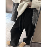Vertical Striped High-Waisted Straight Slacks Women's New Autumn Loose-Render Feeling With Thin Broad Legs Long