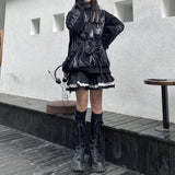Mall Goth Gothic Lace Ruffle Mini Skirts Womens Harajuku Fairy Grunge Black Pleated Skirt Japanese Lolita