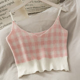 Sweet Women Three-Piece Set Plaid Pink Spring Cardigan Sweater Short Strape Camis Two Piece Set + Bodycon Mini