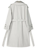 Women Gray Color-block Big Size Trench New Lapel Long Sleeve Loose Fit Windbreaker Fashion Tide Spring Autumn 2023