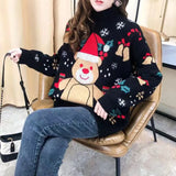 Oversized Sweater Women Autumn Winter Christmas Bear Red Sweater Turtleneck Leisure Pullover Loose Knitwear Coat Women
