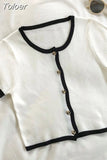 Korean Knit Cardigan TShirts Short Sleeve Cropped Tops Woman Tees Fashion 2023 Summer Shirts Femme Patchwork T