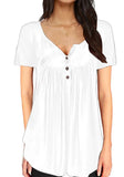 Casual V-neck Short Sleeves Solid Button Regular