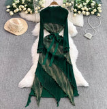 Retro Long-Sleeved Dress Dress Women Summer High-End Light Extravagant Folds To The Waist Wood Ear Long
