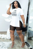 Mesh Shorts Letter Print Slit T-Shirt Two Piece