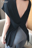 for Women Summer Black Tshirts 2023 Ropa Mujer Short Sleeve O-neck Casual Fashion T Shirt Hollow Out Backless Y2k