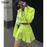 Casual Two Piece Sets Women's Fall Outfits 2022 New Black Matching Sets With Skirt And Blazer Cropped Top Suit For