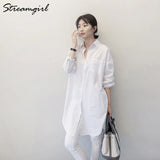Women's Tunic White Shirt Oversize Woman Loose Long Sleeve Boyfriend Korean Clothes Women Office Blouse Shirt