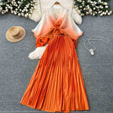 Suit Female Strap To Waist Gradient Color Pressure Folding Shirt High Waist 100 Folded Skirt Two