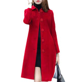 Autumn Women Coat Mid-Length Single-Breasted Solid Color Turn-down Collar Elegant Soft Plus Size Warm Winter