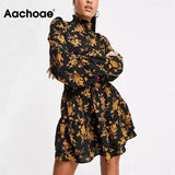 New Arrivals Floral Print Dress Stand Neck Vintage Mini Dresses Butterfly Sleeve Casual Pleated Dress Vestidos