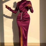Women Winter Bodycon Slim Long Dress for 2023 Split Fork High Waist Vestidos Long Sleeve Elegant Ladies Evening Party