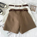 Pure Color High-Rise Thin Suit Shorts Wide Leg Pants With Belt Woman 2025