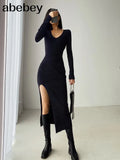 and winter sexy French slit sweater dress female slim tight-fitting hip-knit over-the-knee