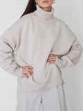 Oversized Turtleneck Sweater Women Winter Warm Loose Solid Pullovers Thick Green Turtleneck Jumper Vintage Sweaters