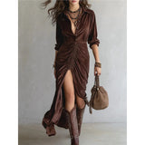 2025 Fashion Button Folded Velvet Long-Sleeved Shirt
