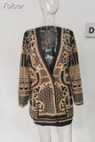 2023 Autumn And Autumn New Fashion fit V-Neck Patchwork Long Sleeve Thickened Suit Top Printed Women's Coat
