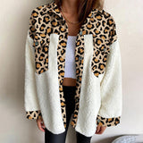 New Collared Leopard Print Plush Stitching Color Warm Long-Sleeved Autumn And Winter Shirt
