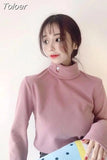 Women Turtleneck Sweater Solid Color Embroidery Cartoon Panda Bear Cute Streetwear Pullovers Knitted Female Clothes