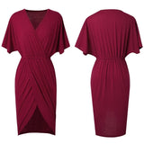 Modest V-neck Short Sleeves Solid Asymmetrical Office
