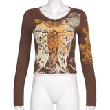 Rhinestone Floral Vintage Graphic T Shirts Women Gray Casual Cute New Sweat Tops O Neck Long Sleeve Autumn Baby