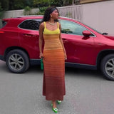 Retro Gradient Striped Knitted Dress Sleeveless Sling Skirt Slime-Skinny Sweater