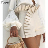 2023 Ruffle Hem Ruched High Waist Shorts Polyester Above Knee Plain Daily Sexy Fashion Women's
