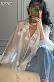Women Shirts Chic 3D Floral White Blouses 2023 Blusas Mujer De Moda Embroidery See Throught Sexy Summer Blouse
