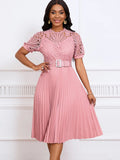 Women's Dress 2025 New Short-Sleeved Lace Splicing Folded African Dress Dress