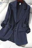 Women Casual Clothes Long Sleeve Lapel Solid Color Single Breasted Office Lady Temperament Chic Coat Tops
