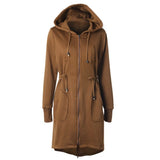 Women Parkas Winter Fashion Hooded Long Coats Women Clothing Zip-Up Outerwear Waist Drawstring Pockets Casual