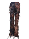 Fashion Women Casual Pant Fringe Lace-up Contract Color Slim Designer Floor-length Boot Cut Female Summer 2023 New