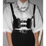 Rockmore Gothic PU Leather Buckle Corset Women Crop Top Punk Style Bustiers Cummerbunds Tank Tops Wear Out Streetwear Vest