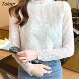 Embroidery Floral White Shirt Women Casual Stand Collar Elegant Blouse Women Tops Fashion Long Sleeve Female Shirts