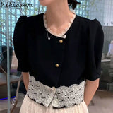Blouse Women O-neck Lace Puff Sleeve Tops Female 2023 Blusas Mujer De Moda Temperament Blouses Vintage Crop Shirt