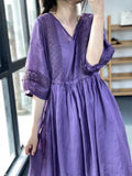 Women's Dress Comfortable Simple Seven Point Sleeve Literary Style Lace Lace Lace Long V-neck Small Fresh Women's
