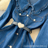 And Cooked Wind Dolls To Receive Waist Metal Buckle Temperament Casual Long Denim Dress